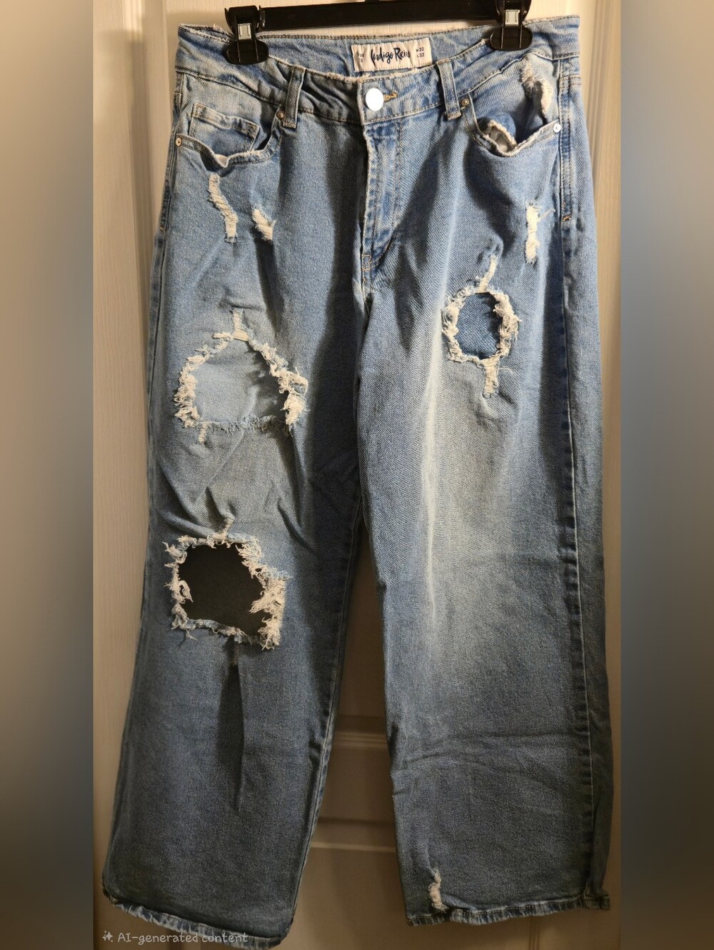 Indigo Rein Light Blue Wide Leg Distressed/Ripped Jeans